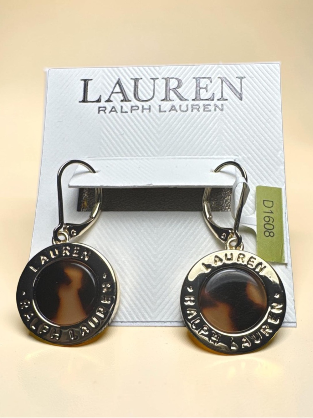 Lauren Ralph Lauren Gold logo  Circle Earrings leverback
